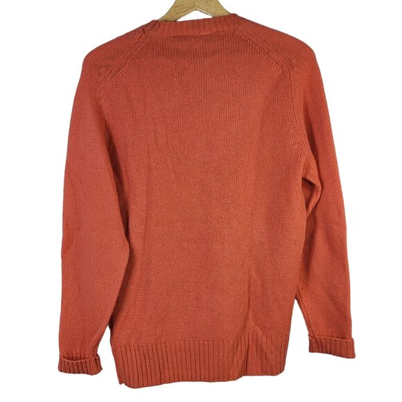 Ralph Lauren Chaps Mens Shetland Wool Sweater Orange Large Pullover Ribbed VTG - Picture 5 of 8